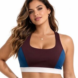 Interval Colorblock Sports Bra Plus Size 1X Chocolate Teal Athleisure NWT